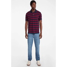 Guess Jeans Erkek Polo Yaka Siyah Kırmızı Çizgili T-Shirt