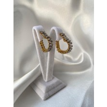 Jewelry O Clock Joc Baget Gold Kalp Çelik Küpe