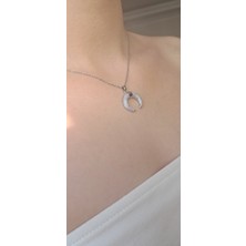 Stainless Steel Badelis Zirkon Taşlı Silver Hilal Çelik Kolye