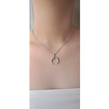 Stainless Steel Badelis Zirkon Taşlı Silver Hilal Çelik Kolye