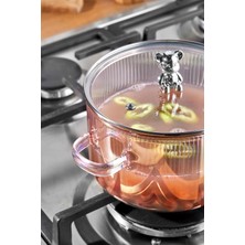 Karacabey Ticaret Borosilikat Cam Tencere | Ayıcık Desenli, Metal Çerçeveli, Cam Kapaklı, Fırın & Ocak Uyumlu, Hediyelik 1700 ml