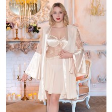 Nahawnd Saten Güpürlu Ikılı Sabahlık Gecelık Takım