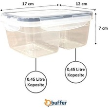 By Nevser By Nevser® 2 Bölmeli 0,45+0,45 Litre Kilitli Kapaklı Erzak Saklama Kabı LC-524