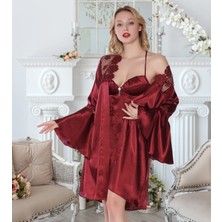 Nahawnd Saten Güpürlu Ikılı Sabahlık Gecelık Takım