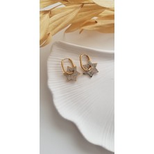 Jewelry O Clock Joc İçten Geçme Yıldız Tam Taşlı Çelik Küpe