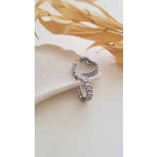 Jewelry O Clock Joc Baget Silver Kalp Çelik Küpe