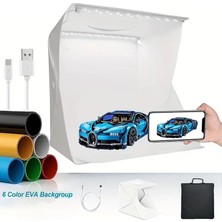 By Nevser® Katlanır Işıklı Fotoğraf Stüdyosu 40X40 cm 6 Renk Fonlu Ürün Çekimi Için Uygun Fotoğraf Çekim Kutusu