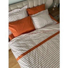 Zeren Home Biye Detaylı Çizgili Çift Kişilik Patlı Nevresim Takımı 6 Parça