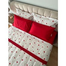 Zeren Home Biye Detaylı Kalp Desenli Çift Kişilik Patlı Nevresim Takımı 4 Parça