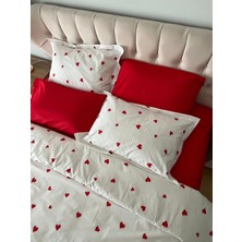 Zeren Home Biye Detaylı Kalp Desenli Çift Kişilik Patlı Nevresim Takımı 4 Parça