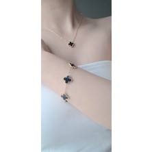 Stainless Steel Çelik Yonca Siyah Gold Bileklik