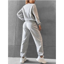 Moda Monisa Bisiklet Yaka Kelebek Desenli Paça Lastikli Ikili Takım - Rahat Iki Iplik Kumaş Alt-Üst Set