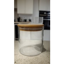 Luckyol Bambu Kapaklı Yuvarlak Kavanoz ve Kalem 650 ml