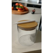 Luckyol Bambu Kapaklı Yuvarlak Kavanoz ve Kalem 650 ml