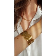 Jewelry O Clock Gold Örgü Desen Kalın Çelik Kelepçe