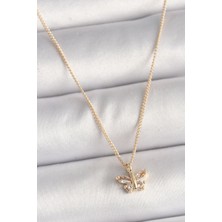 Ezo Concept Pirinç Gold Renk Zirkon Taşlı Kelebek Model Kadın Kolye