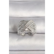 Ezo Concept Pirinç Gümüş Renk Ayarlanabilir Zirkon Taşlı x Model Kadın Yüzük