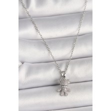 Ezo Concept 316L Çelik Gümüş Renk Zincir Zirkon Taşlı Ayıcık Figür Kadın Kolye