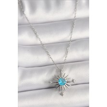 Ezo Concept 316L Çelik Gümüş Renk Zincir Mavi Taş Detaylı Kuzey Yıldızı Model Kadın Kolye