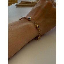 Jewelry O Clock Joc Gold 5 Nazar Boncuklu Çelik Bileklik