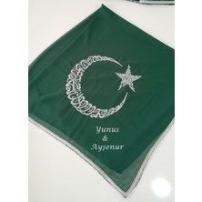 Moms And Babies Yeşil ve Kırmızı Ayyıldız Nakış Işlemeli Kına - Damat - Asker Omuz Şalı Atkısı Örtüsü Kişiye Isme Özel