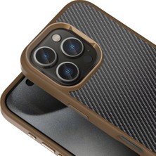 Mobilefix iPhone 16 Pro Max Karbon Fiber Görünümlü Pvc + Silikon Rose Brown Venüs Kapak & Kılıf