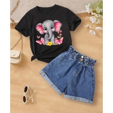 Punıx Kıds  Özel Tasarım  Fil  Baskılı  Yeni Stil Kız  Çocuk  Ter Tutmayan  Yazlık  T-Shırt