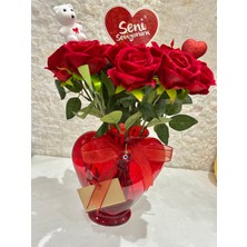 Kalpli Cam Vazolu 13 Adt.gül-Aşırı Doğal Ithal Kalıcı Yapay-Obje Ekli