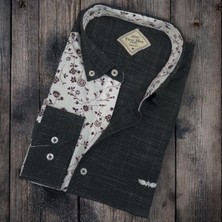 Pamuklu Çiçekli Antrasit Uzun Kollu Erkek Gömlek (Slim Fit Kalıp)