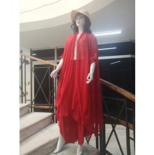 Itayan Ipek Detaylı Şallı Kaftan- Asimetrik Pantolon (2'li Takım)