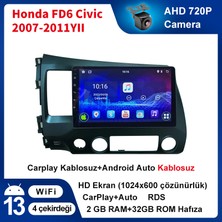 Honda FD6/2007-2011 Civic Android Sürüm 13 Kablosuz Carplay Navigasyon Multimedya 10 Inç Ekran 2gb Ram 32GB Rom