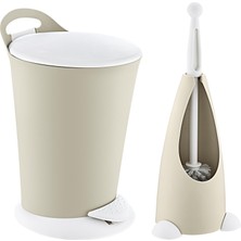 Smartware Penguen Pedallı Çöp Kovası Ve Klozet Fırçası Set Latte