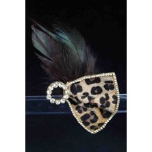 Tasarım Arabam Yelpaze Koku Leopar Kumaş & Gold Taşı & Kahve Tüy