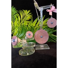 Tasarım Arabam Pembe Renk Nazar Set - 2 Adet Klima Koku & Dikiz Süsü & Açık Pembe Kurdeleli Anahtarlık