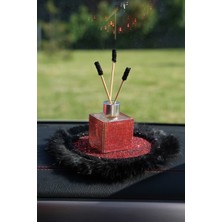 Tasarım Arabam Kırmızı Pullu Siyah Kordon Siyah Tüy Kaymaz Ped & Kırmızı Kare Kavanoz Koku Set