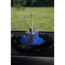 Tasarım Arabam Saks Mavi Pullu Siyah Kordon Siyah Tüy Kaymaz Ped & Saks Mavi Kare Kavanoz Koku Set