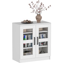 Dekorex KNS-104-C-Beyaz Camlı 2 Kapaklı Konsol