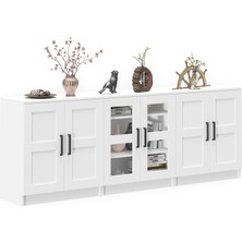 Dekorex KNS-304-K-Beyaz 6 Kapaklı Camlı Konsol