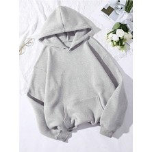 Sweetline Desensiz Düz Sweatshirt - Gri Oversize Kışlık Kalın Kapüşonlu
