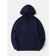 Sweetline Desensiz Düz Sweatshirt - Lacivert Oversize Kışlık Kalın Kapüşonlu