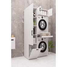 Demirbal Mobilya Mdf Çamaşır Makinesi Kurutma Makinesi Dolabı Mdf Kirli Sepetli Çekmeceli