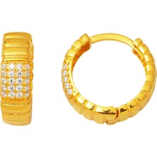 Bilezikci 14 Ayar Çizgili Halka Altın Küpe