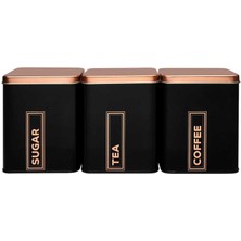Sarkap 3'lü Metal Coffee Tea Sugar Kutusu - Siyah - 1500 ml