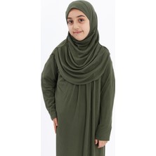 Çocuk Namaz Elbisesi- Kaşkorse Pratik Başörtülü - Haki