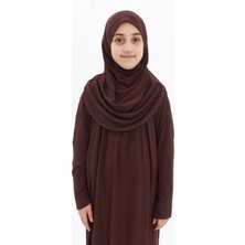 Çocuk Namaz Elbisesi- Kaşkorse Pratik Başörtülü - Acı Kahve