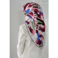 Vissona %100 Twill İpek Batik Desenli Bordo - Saks Renkli 90x90 Eşarp Dikim Şekli : El Dikişi