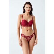 Luw 6119 Bordo Renk Dolgusuz Sütyen Külot 2li Takımı