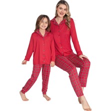 Demir Kids Anne Kız Lüx Milan Kumaş %100 Pamuklu Ekoseli Önden Düğmeli Pijama Takımı (Anne Kız Ayrı Fiyatlandırılır.)