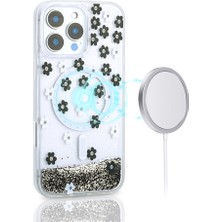 Roketcim Apple iPhone 16 Kılıf Sıvılı Simli Baskılı Şeffaf Arka Yüzey Mossa Silikon Kapak