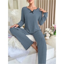 Bella Notte Indigo Pamuklu Fiyonk Detaylı Pijama Takımı
